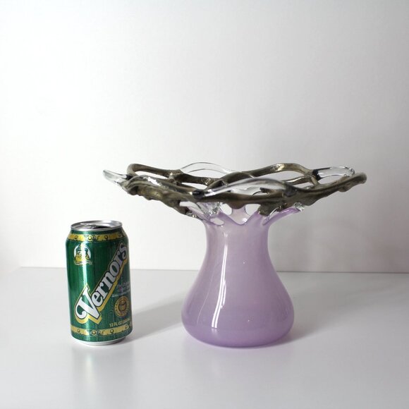 M Duca Hand Blown Mid-Century Glass Lattice Web Vase Gold Lavender Signed - Picture 11 of 16